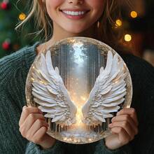 1pc Classic Angel Wings Round Metal Wall Art, Vintage Metal Sign With High Definition 2D Printing, No Electricity Required, Multipurpose Wall Decor For Living Room, Office, Party, Thanksgiving, Christmas - 8x8 Inches Tin Sign, Metal Sign, Room Decor, Man Cave Decor, Garage Decor, Funny Sign, Retro Wall Decor, Bar Decor, Vintage Sign, Wall Art - 彩色 - 查看 4