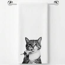 Funny Cat Lover Gifts Hand Towels–Upgraded Fabric, Cute Cat Brush Teeth Hand Towels For Bathroom Washroom Restroom Decor, Cats Gifts For Women, 16x24 Inch - 升級版棉毛巾-Cat01 - 查看 1