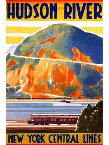 New York River Central Lines Train Railroad Valley River Vintage Illustration Travel Cool Wall Art Print Poster xcuadros decorativos para sala,poster,con marco,posters,cuadros para la pared ,marcos para cuadros,cuadro,virgen de guadalupe,salas - transparente - Ver 4