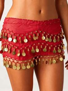 1pc Women's Silver/Gold Coin Belly Dance Hip Scarf Accessory, 3-Row Waist Skirt, Belly Dance Music Coin Waist Chain, Adult Dance Accessory (Multiple Colors Available) - Multicolor - View 14