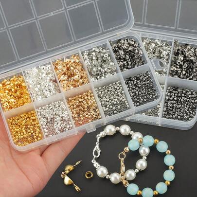 800pcs/Box, Includes 400pcs Clasps & 400pcs Spacer Beads, Flat Crimp Beads, Double Clasps, Crimp Covers, Pea Clasps, Handmade DIY Beading Accessories, Suitable For Bracelets, Anklets, Pearl Necklaces, Connectors, Jewelry Making Supplies