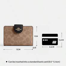 Coach Medium Corner Zip Wallet In Signature Canvas Bifold Wallet With ID Window And Coin Pocket Multi-Card Wallet Purse For Women Gift For Her - 黑棕色 - 查看 2
