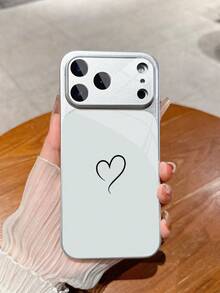 1pc New Minimalist Black Line Heart Pattern Luxury Large Window Tempered Glass With Lens Protection Phone Case Compatible With Iphone 17/17Pro/17ProMax/17Air/16/16Pro/16ProMax/16Plus/15/15Plus/15Pro/15ProMax/14/14Plus/14Pro/14ProMax/13/13Pro/13ProMax/12/12Pro/12ProMax/11/11ProMax, Matte Anti-Fall, Metal Paint Full Coverage High-End Protective Cover - Multicolor - View 5