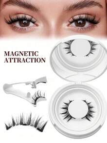 1 Pair Magnetic Eyeliner & Eyelashes Kit, Easy To Use Without Glue, Reusable False Lashes Tool, Suitable For Travel, Business Trip, Date, Hotel - Multicolor - View 3