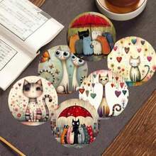 6/8件套木质杯垫，波西米亚风格猫咪图案，适用于家居装饰、卧室、办公室、茶室，保护桌面免受各种杯子刮擦，是情人节、婚礼、复活节、母亲节、生日派对等场合送给女性的个性化礼物 - 升級1 - 查看 13