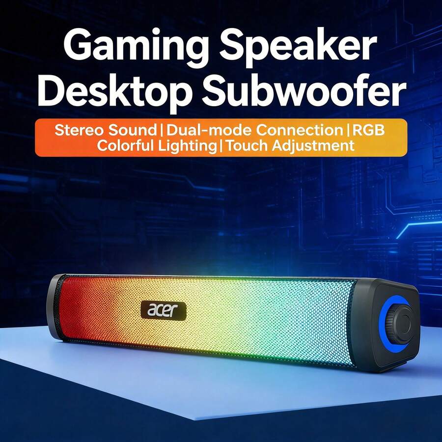 Acer OSK222 長條藍牙音箱 雙全頻喇叭與雙低音振膜組合 增強立體聲與重低音效果 電腦電視通用音響 黑色 - 黑色 - 查看 1