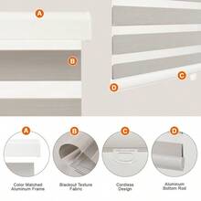 Zebra Blinds For Windows Shade Dual Layer FreeStop Light Filtering Blackout Roller Blinds Thermal Insulated Privacy Protection, Inside Or Outside MountBeige,22W X 72H - Beige22Wx72H - View 3