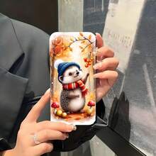 1PC Phone Case ,  Cute Hedgehog Winter Scene Pattern , Stylish Phone Case, Phone Decoration, All-around Lens Protection, Creative Small Gift, Funny Gift for Boys and Girls - Negro - Ver 5