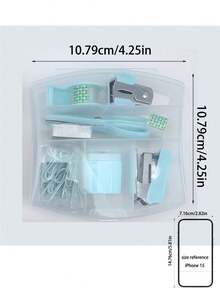 8件套便携迷你办公学习文具套装，包含打孔器、订书机、胶带座、小胶带、笔筒、剪刀和500枚10号订书钉，迷你办公用品，桌面回形针收纳盒（带2个笔袋），返校必备，学习用品
