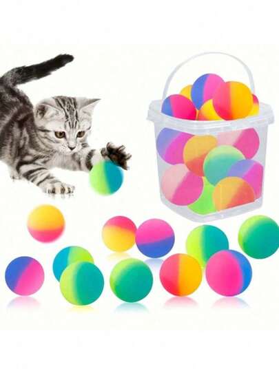 15个猫玩具弹力球，互动猫玩具球，27毫米高室内猫弹力球，彩色橡胶大弹力球，宠物玩具球，送给小猫的礼物