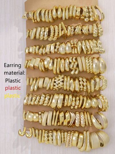 Set de 9-80 pares de aretes geométricos, material de plástico, chapado en oro, aretes en forma de C, aretes populares para mujeres. Regalo para familia/amigos y ella