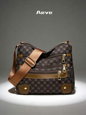 Women's Solid Color Large Capacity Tote Bag, Multi-Pocket Zipper Closure Vintage Elegant Crossbody Bag, Small Leather Strap Zipper Handle, Braided Decor, Waterproof PU Anti-Theft Outdoor Shopping Mommy Bag, Lightweight Portable Small Pouch For Phone And Coins, Suitable For Shopping, Parties, Business