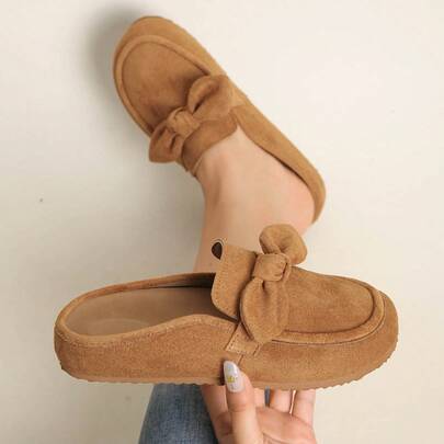 女士蝴蝶结系带凉拖鞋，软底平底鞋，适合搭配连衣裙，春季新品