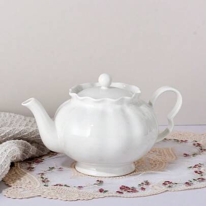 MBB 1 Set New Bone Porcelain Teapot With Removeable Lid And Large Handle, Elegant Style Large Tea Pot For Loose Tea, 37 Oz (1100 Ml) Ceramic Tea Pot Perfect For Afternoon Tea For Loose Tea Or Bags, Ideal Housewarming Birthday Gift For Women, 33.81oz, Suitable For Tea, Coffee, And Tea Tasting, Porcelain Gift,