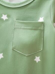 3pcs/Set Star Print Footie Jumpsuit Outfit, Green - Green - View 6