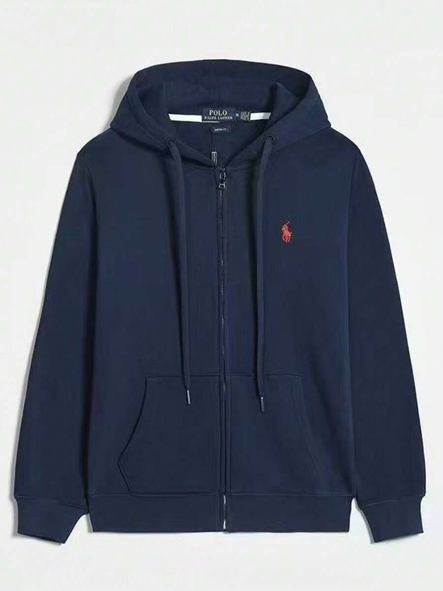 Polo Ralph Lauren Unisex Full-Zip HoodieSweatshirt , Fashion Hoodies & Sweatshirts, Drawstring Hoodies Pullover Sweatshirts Casual Long Sleeve Shirts - 藏蓝色 - 查看 1