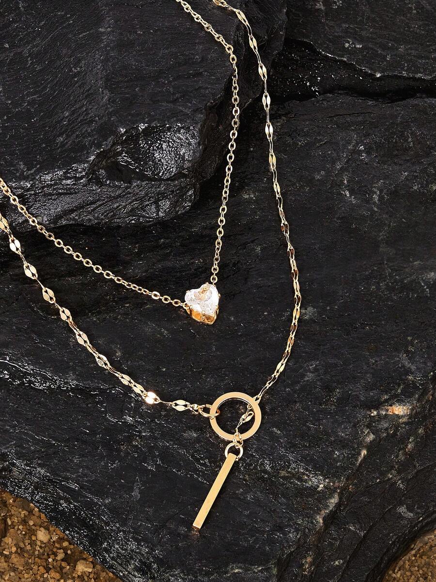 1 件金色 Y 形设计多层项链，细节饰有水钻和人造珍珠，适合女性日常佩戴、友谊礼物、宴会派对（手工链条切割成合适的尺寸，珍珠数量可变，水钻尺寸可变） - 金色B - 查看 1