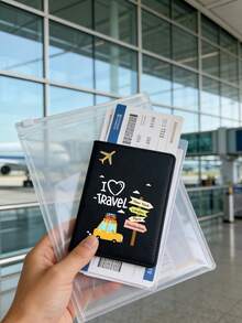 PU皮革护照夹，卡通旅行插画设计，简约敞口旅行证件收纳包，女士护照钱包，带身份证和卡槽，可收纳护照、现金和卡片，轻巧甜美风格，适合旅行和日常使用，送给女性的实用礼物，度假必备 - 彩色 - 查看 2