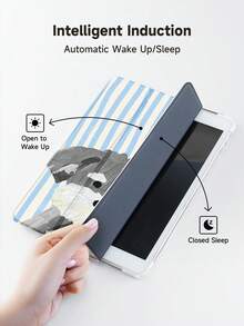 1pc A Cute Cartoon Dog With Blue And White Stripes Tablet Case & Kindle E-Book Case Compatible With IPad 10th Generation, IPad 11/Air 4th/Air 7th/9.7 Inches, Compatible With Samsung Galaxy Tab A9 Plus, Kindle (11th Generation-2024 Release)(6 Inch), Kindle Paperwhite 12th Gen 2024, Great Holiday Gift, Stylish And Simple Pattern. - Multicolor - View 5