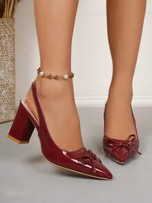 Bowknot Thick Heel Pointed Toe Pumps Suitable For Teenage And High School Students