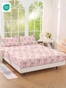 1 pieza Protector de colchón suave y cómodo, sábana ajustable, juego de ropa de cama, patrón de lazo, adecuado para camas individuales, dobles, queen, king, decoración del hogar, lavable, también se ajusta a sofás, regalo del Día de San Valentín - Multicolor - Ver 11