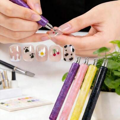 1 bút chấm móng nghệ thuật acrylic nhiều màu sắc với họa tiết cánh hoa và đá đính, dụng cụ đính đá đa năng với nhiều kích cỡ đầu bút, cán acrylic, thích hợp cho việc tự trang trí móng, dụng cụ đính đá sáng tạo cho móng.