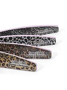 4pcs Leopard Print Nail Files, Crescent Shaped, Ergonomic Design, Convenient For Buffing And Shaping, Comfortable Grip, Suitable For Daily Use, Travel And Nail Salons - Multicolor - View 8