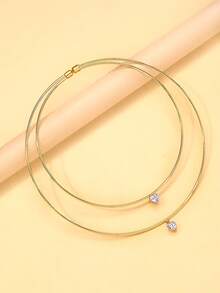 1 chiếc vòng cổ hình trái tim hai lớp, thiết kế tối giản, vòng cổ choker pha lê sang trọng dành cho nữ, phụ kiện thời trang đa năng cho các dịp trang trọng. - Trái tim - Xem 2