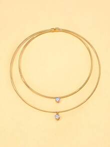 1 chiếc vòng cổ hình trái tim hai lớp, thiết kế tối giản, vòng cổ choker pha lê sang trọng dành cho nữ, phụ kiện thời trang đa năng cho các dịp trang trọng. - Trái tim - Xem 6