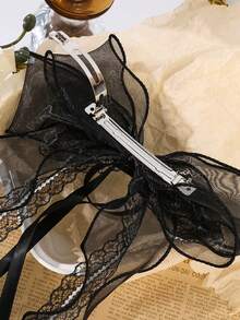 1件优雅百搭黑色珍珠链条网状蝴蝶结发夹，爪夹，发卡，发夹，头饰，女士发饰，发卡 - 黑色 - 查看 4