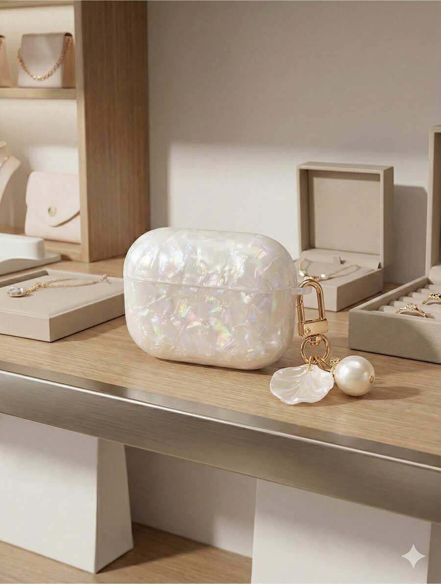 Compatible With AirPods 4, Luxurious & Fashionable Seashell Butterfly Earphone Protective Case FDYH - Màu be - Xem 1