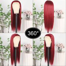 Gorgeous Neon Green Hair Synthetic Lace Front Wigs 28 Inch Pre Plucked Long Straight Hair Wigs Glueless Halloween Wigs Heat Resistant Fluorescent Green Straight Lace Front Wigs For Fashion Women For Daily Christmas Party Cosplay Use - 紅色 - 查看 9