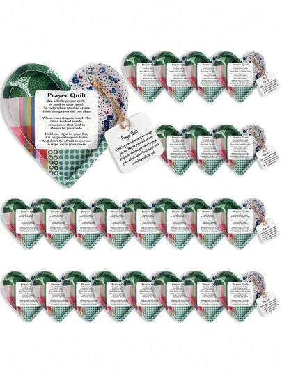 Vintage Prayer Scene Decor & Mini Prayer Quilts With Cross Heart Pocket Scripture Cloth Panels – Christian Religious Sympathy Gifts For Women, Mothers Day, Baptism, Hospital Visits, Festival, Valentine's Day, Easter