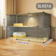 Cat Cage For Home Use, Indoor Small Space Cat Villa, Cat House, Cat Bed, Cat Litter Box All-In-One, Space-Saving - Multicolor - View 2