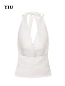 YIU Women's Camisole, Contrast Lace Trim, Regular Length Straps And Hem, New Summer Collection - White - View 6