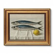 VIYYIEA Vintage Gold Framed Wall Art For Living Room, Salted Fish Canvas Prints Home Decor, Oil Painting Picture, Bedroom Wall Decor Gifts For Friends Or Family -[Salted Fish & Lemon]-(10L X 8W) - [鹹魚檸檬] - 查看 1