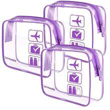 Lermende 2pcs Clear Toiletry Bag TSA Approved Travel Bag,Carry On For Travel,Airport Airline Accessories Compliant Bag,Quart Sized Makeup Cosmetic Bag Women Men (Purple, 3 Pack) - 紫色 - 查看 2