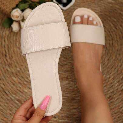 Wide Fit Women's Animal Print Beige Fashion Vacation Casual Flat Sandals, Plus Size Strap Open Toe Minimalist Slide Slippers, Suitable For Outdoor, Vacation And Leisure