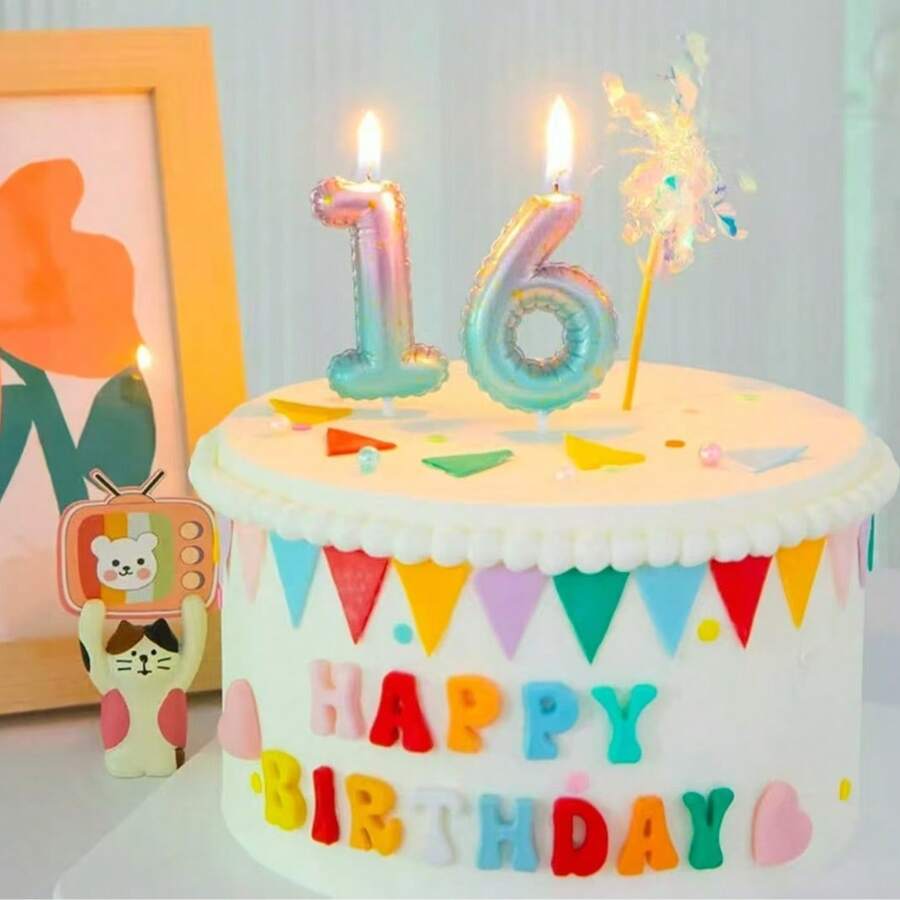 0-9 Mermaid Ombre Gradient Number Birthday Party Cake Candles, Graduation Gift, Wedding, Suitable For Romantic Party, Birthday Celebration, Holiday Celebration, Singles Party Cake Decoration, Baking Decoration