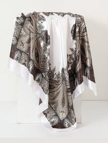 1条女士佩斯利花纹仿丝方巾，90厘米方巾，腰果花印花披肩，时尚头巾，颈巾，沙滩/度假必备 - 米色 - 查看 22