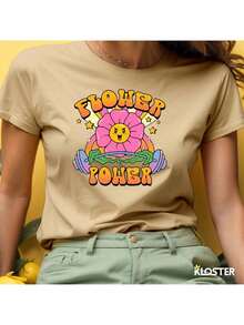 Camiseta Flower Power Flor Mulher Poderosa - Bege - Visão 1