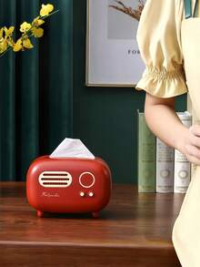 Vintage Radio Shaped Decorative Tissue Box, Suitable For Home And Office, Mini Plastic Tissue Box, Fashionable Retro Design, Luxury Retro Radio Shaped Storage Box With Stand, Living Room Plastic Tissue Box, Facial Tissue Box. Sesame Radio Shaped Tissue Box, Desktop Plastic Home Retro Tissue Box.