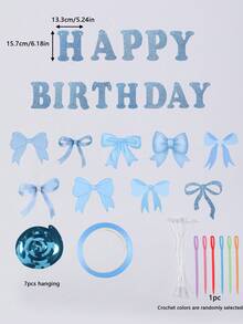 蓝色蝴蝶结生日派对装饰，蝴蝶结生日横幅，蝴蝶结派对悬挂装饰套装，女士蝴蝶结生日装饰，蝴蝶结派对装饰，新娘送礼会用品 - 藍色 - 查看 3