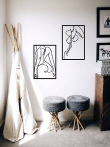 2 Pieces Minimalist Line Body Art Iron Hanging Paintings Nordic Style Living Room Wall Decoration Pendant Modern Simple Soft Abstract Character Theme Double Ornaments Wall Decorations - Multicolor - View 2