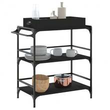 vidaXL Chariot de cuisine noir 81,5 x 41 x 92,5 cm, fabrication en bois - Noir - Voir 5