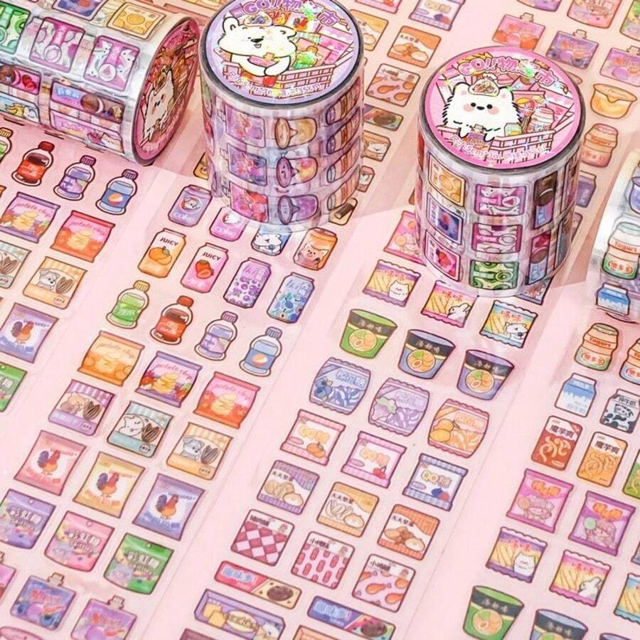 1 Bundle Multi-Pack Stickers GO!! Supermarket Food Toy Stickers Scrapbooking Tapes Cute Pet Snacks Beverages DIY Creative Decals Waterproof Stickers - Tanned Kitty/Stickers>Candy/Kittens/Kids - Multicolor - View 1