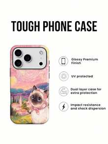 Pintura caprichosa de gatos inspirada en La Noche Estrellada de Van Gogh. Esta elegante funda es compatible con los modelos  17, 16, 15, 14 Pro Max, 13, 12, 11, XR y XS Plus. Fabricada en silicona TPU, ofrece protección contra golpes y caídas, además de una sensación superior. Es un regalo ideal para familiares, amigos y seres queridos, y una opción perfecta para Año Nuevo. - Blanco - Ver 3