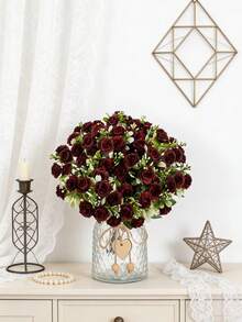 1支12.2英寸人造丝玫瑰，仿真花，情人节礼物，逼真花卉，适合早午餐、DIY婚礼花束、派对、家居客厅、厨房、花园、酒店、办公室、Rama装饰、情人节礼物、感恩节装饰、DIY花环、礼品、桌面摆件、生日装饰、室内/室外装饰、散装仿真塑料花、花瓶装饰、农舍家居装饰、波西米亚风婚礼 - 紅色 - 查看 9