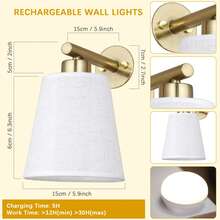 Daoteper Battery Operated Wall Sconces Set Of 2, Wireless Wall Lamp Dimmable Wall Light With Rechargeable 15 RGB Bulb And Remote For Bedroom, Living Room, Hallway - 金色 - 查看 2