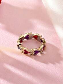 1pc Cute Minimalist Alloy Heart Shaped Multi-Color Ring, Girl Jewelry - Multicolor - View 6